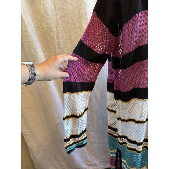 Boston Proper Pink Teal Black Stripe Crochet Duster Cardigan Sweater Sz XL - Picture 6 of 14